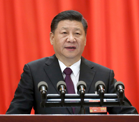 President Xi Jinping speaks at the closing meeting of the first session of the 13th National People��s Congress at the Great Hall of the People in Beijing on Tuesday. ��Photo: Xinhua/Yao Dawei, Liu Weibing)