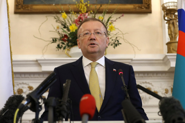 Russian Ambassador Alexander Yakovenko addresses the media at a news conference in the official Russian Ambassador's residence in central London, Britain, April 5, 2018. REUTERS/Simon Dawson