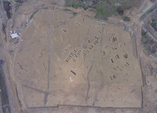 An aerial view of the excavation in Chengdu, Sichuan Province. (Photo/Courtesy of Wang Tianyou)