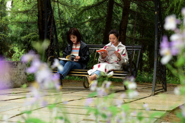 Students at Hebei Academy of Fine Arts on World Book Day on April 23. (Photo provided to China Daily)