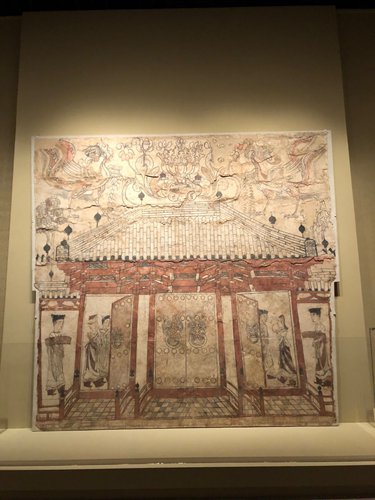 The largest section of paintings from the Jiuyuangang Tomb at the exhibition ��Photo: Chen Shasha/GT��